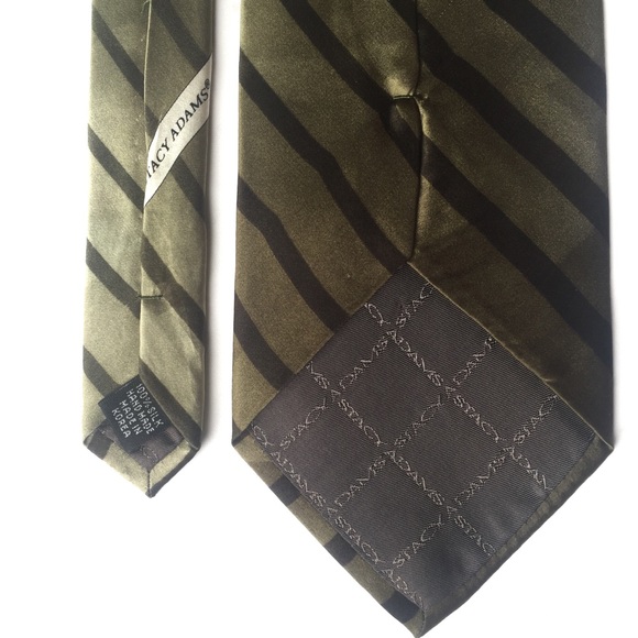 STACY ADAMS Silk Tie and Pocket Square Olive and Black Stripes - Picture 5 of 9